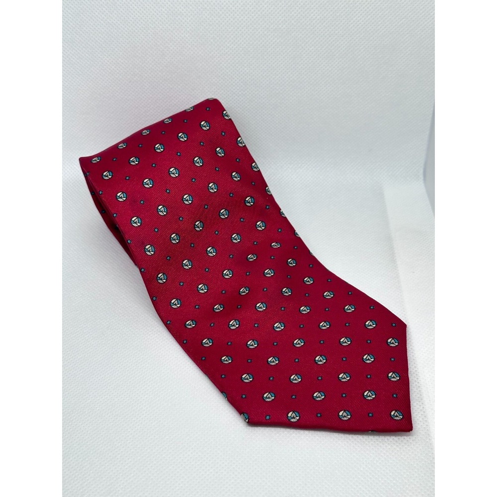 Vtg Pierre Cardin Tie Silk‎ Necktie Red Polka Dot Italy Geometric Diamond